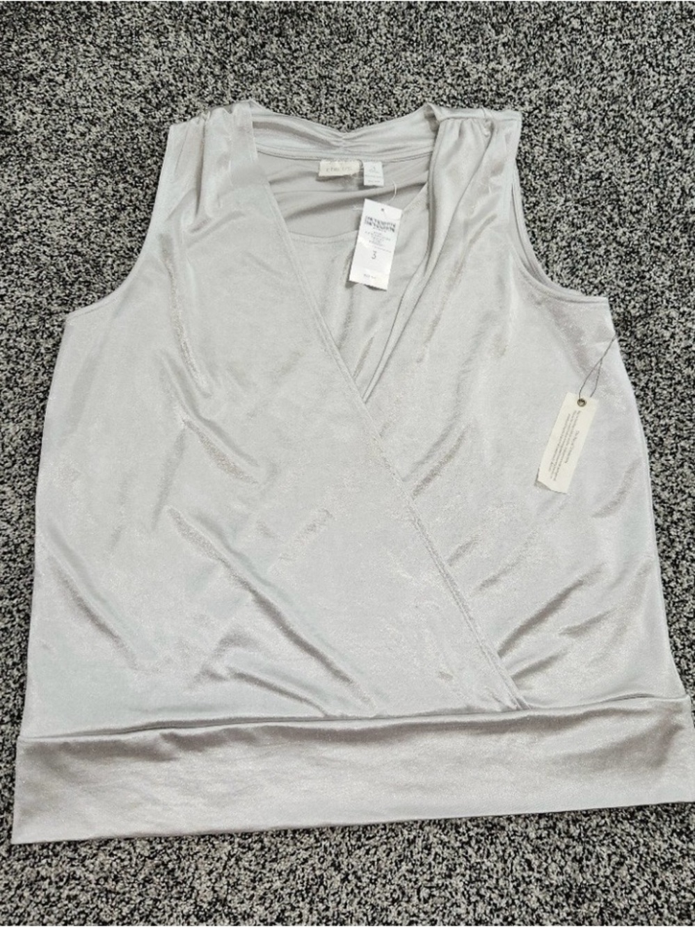 Chico's Glisten Surplice Tank Size 3 US SIZE XL Women's Silver, Grey, shine Nwt